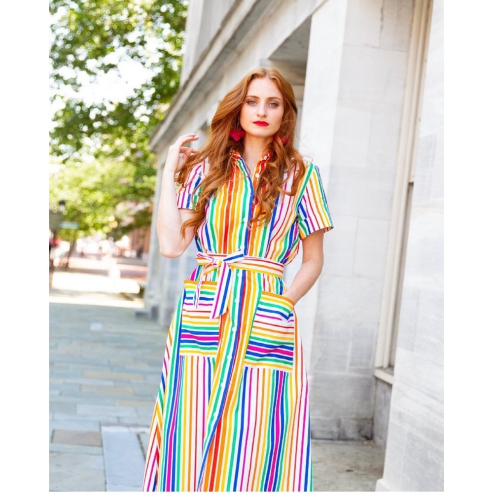 Christopher John Rogers Striped Rainbow Dress
